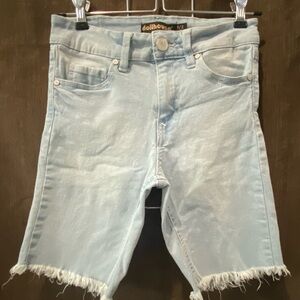 Dollhouse Juniors Light Wash Denim Bermuda Shorts w/Frayed Hem - 1/2